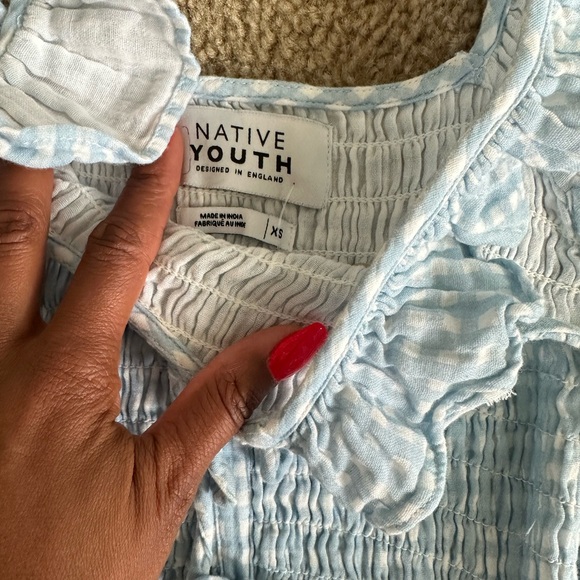 NATIVE YOUTH | Sky Blue Gingham MIDI Dress | Size XS - Picture 3 of 3